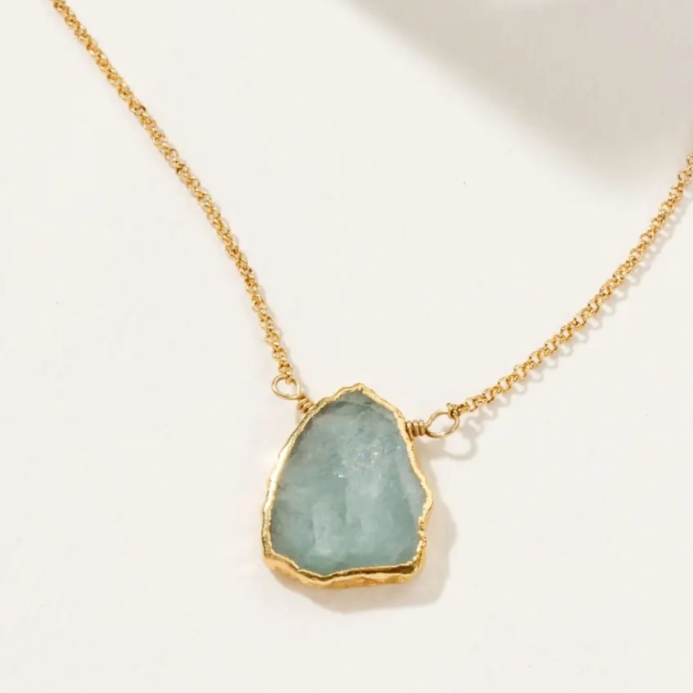 Earth, Wind and Fire Genuine Stone Necklace Gold -Aquamarine